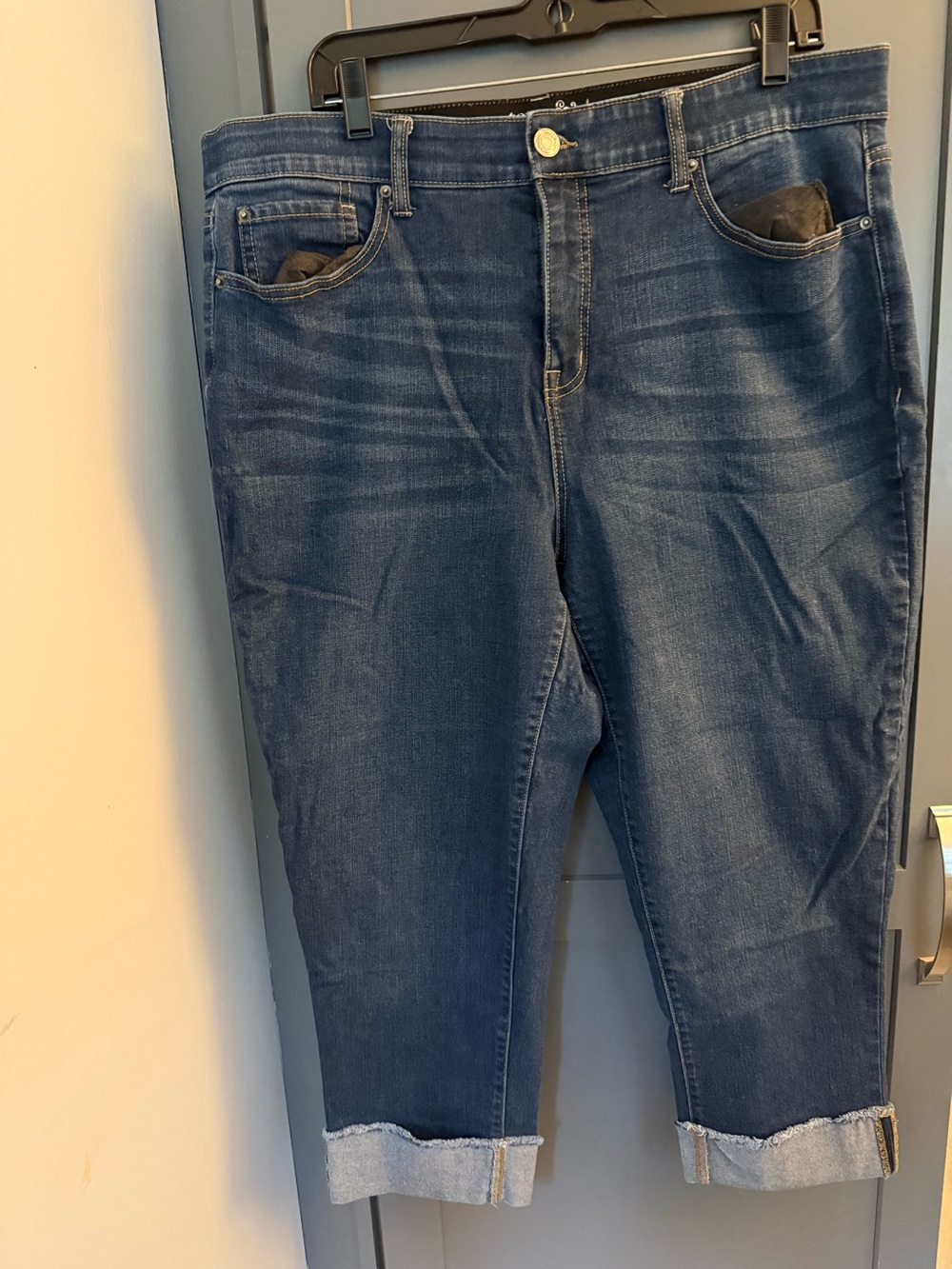 Ladies Dark Blue Cuffed Jeans